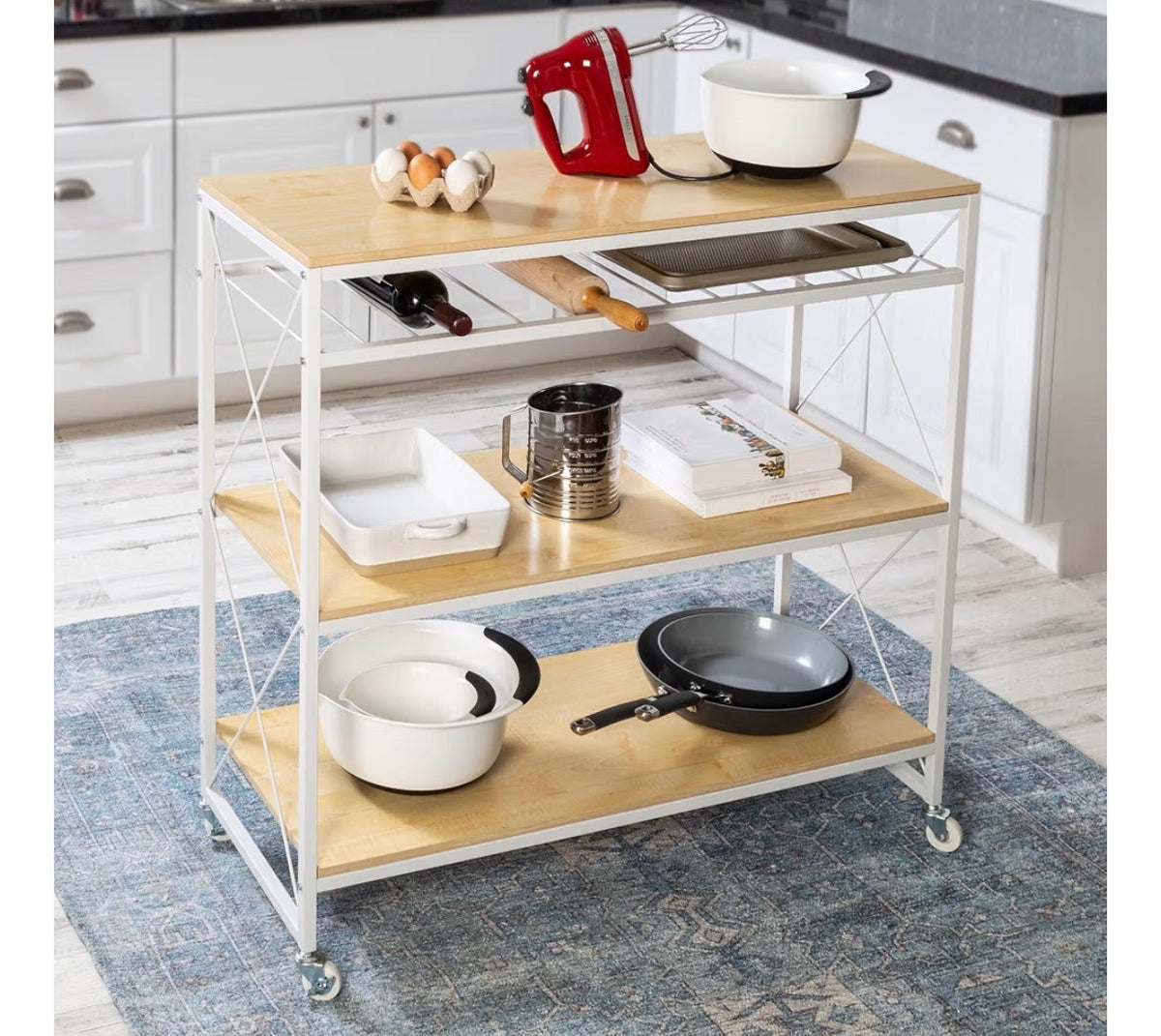 Honey-Can-Do Rolling Kitchen Island, White/Oak SHF-09512 White