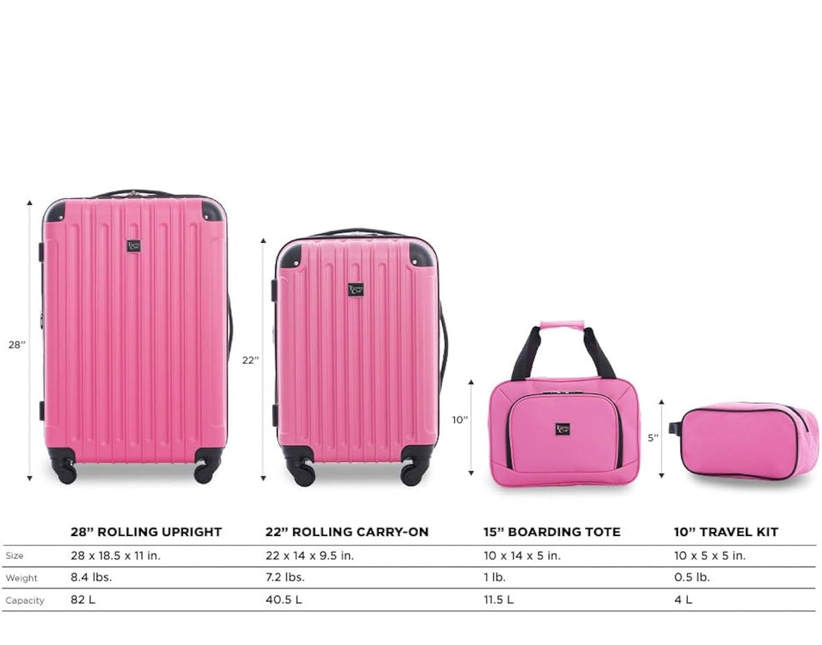 Travelers Club Midtown Hardside 4-Piece Luggage Travel Set, Bubble Gum