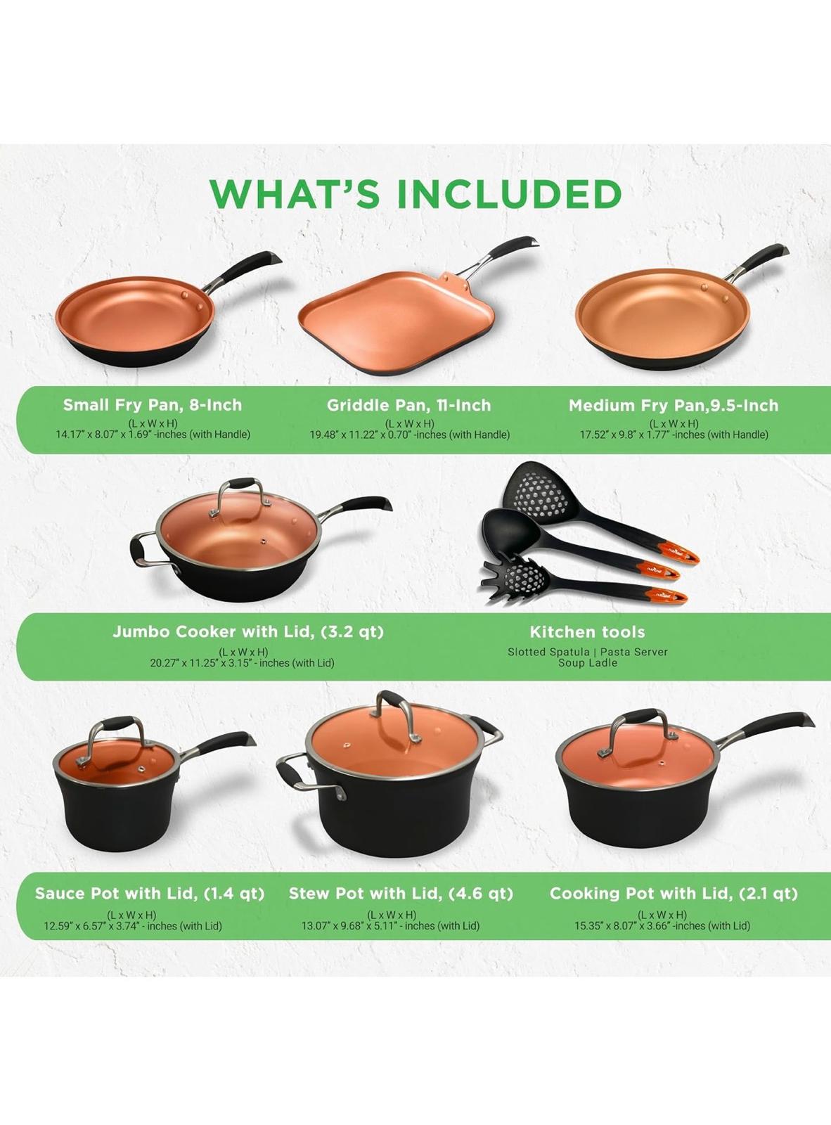 NutriChef 14-pcs Non-Stick Luxurious Stackable Cookware Set PFOA/PFOS FREE