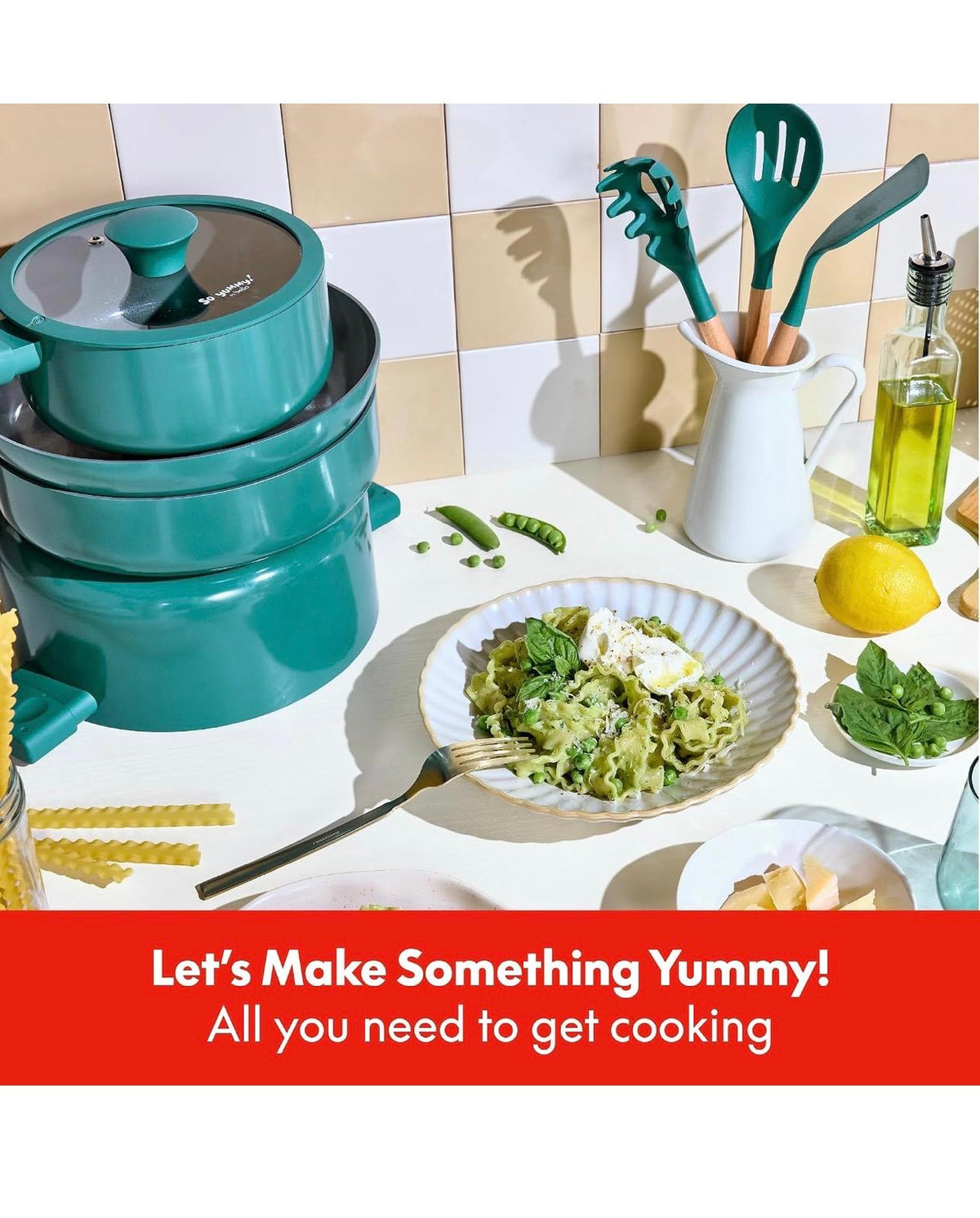 So yummy 12-Piece Ceramic Nonstick Cookware Set Green Gas Electric Induction