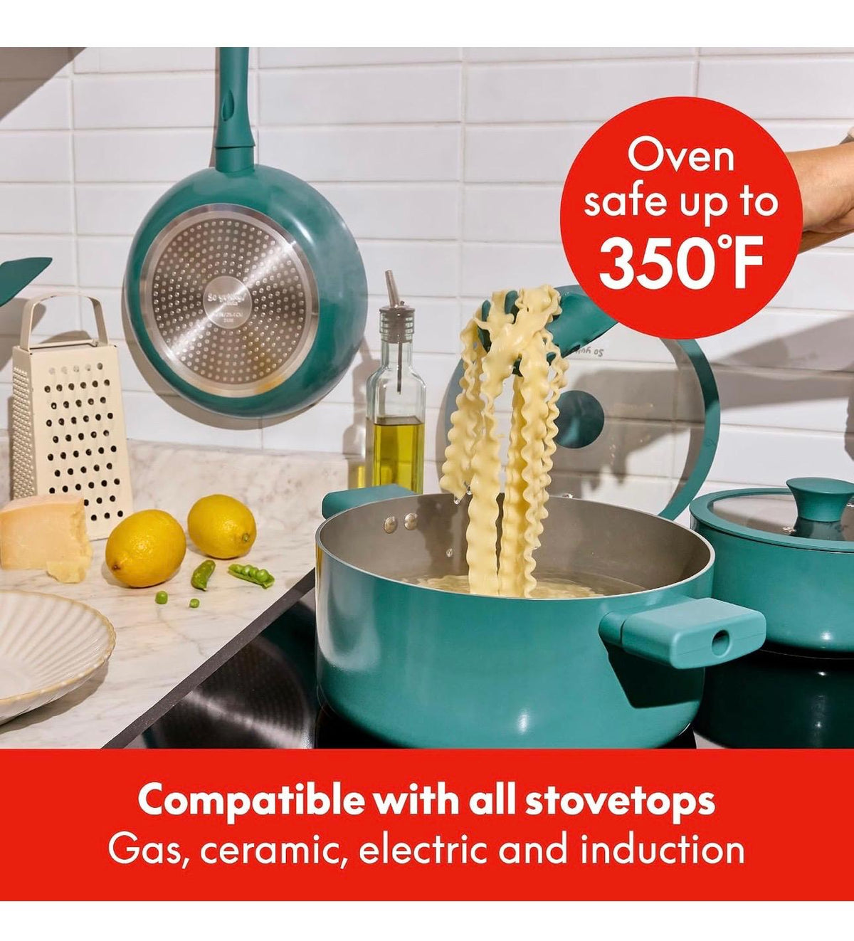 So yummy 12-Piece Ceramic Nonstick Cookware Set Green Gas Electric Induction