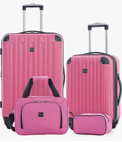 Travelers Club Midtown Hardside 4-Piece Luggage Travel Set, Bubble Gum