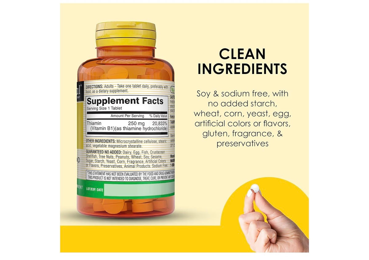 Pack 2 Mason Natural Vitamin B-1 Thiamin 250 mg 100 Tablets Gluten & Soy Free