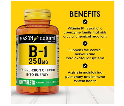 Pack 2 Mason Natural Vitamin B-1 Thiamin 250 mg 100 Tablets Gluten & Soy Free