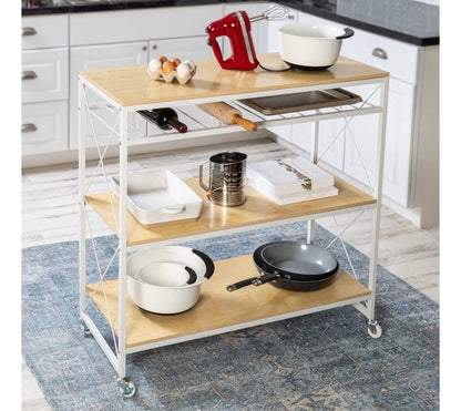 Honey-Can-Do Rolling Kitchen Island, White/Oak SHF-09512 White