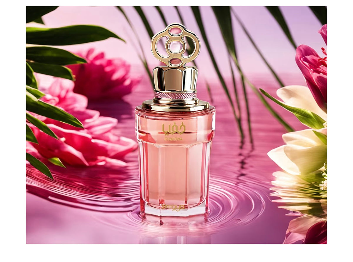 Khafaya Eau de Parfum for Women, Pink, 3.4 Fl Oz, Floral Fragrance with Bergamot Jasmine Musk, Made in UAE