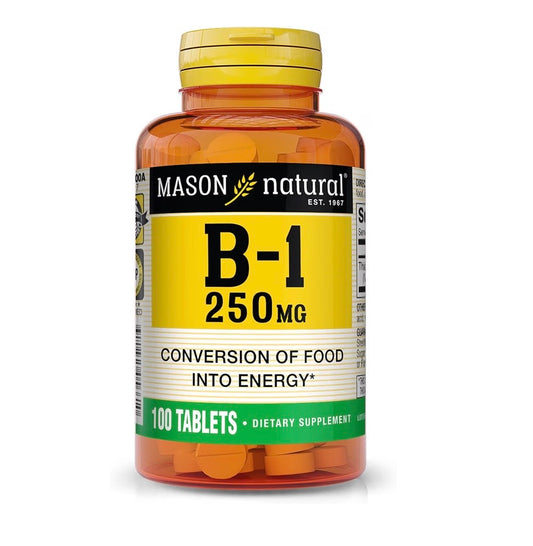 Paquete de 2 Mason Natural Vitamina B-1 Tiamina 250 mg 100 tabletas, sin gluten ni soja