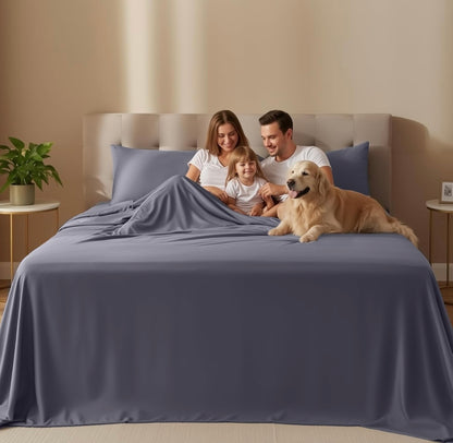 Queen Sheets Set, 4 Pieces 16" Deep Pocket Hotel Luxury Bed Sheets, Grey