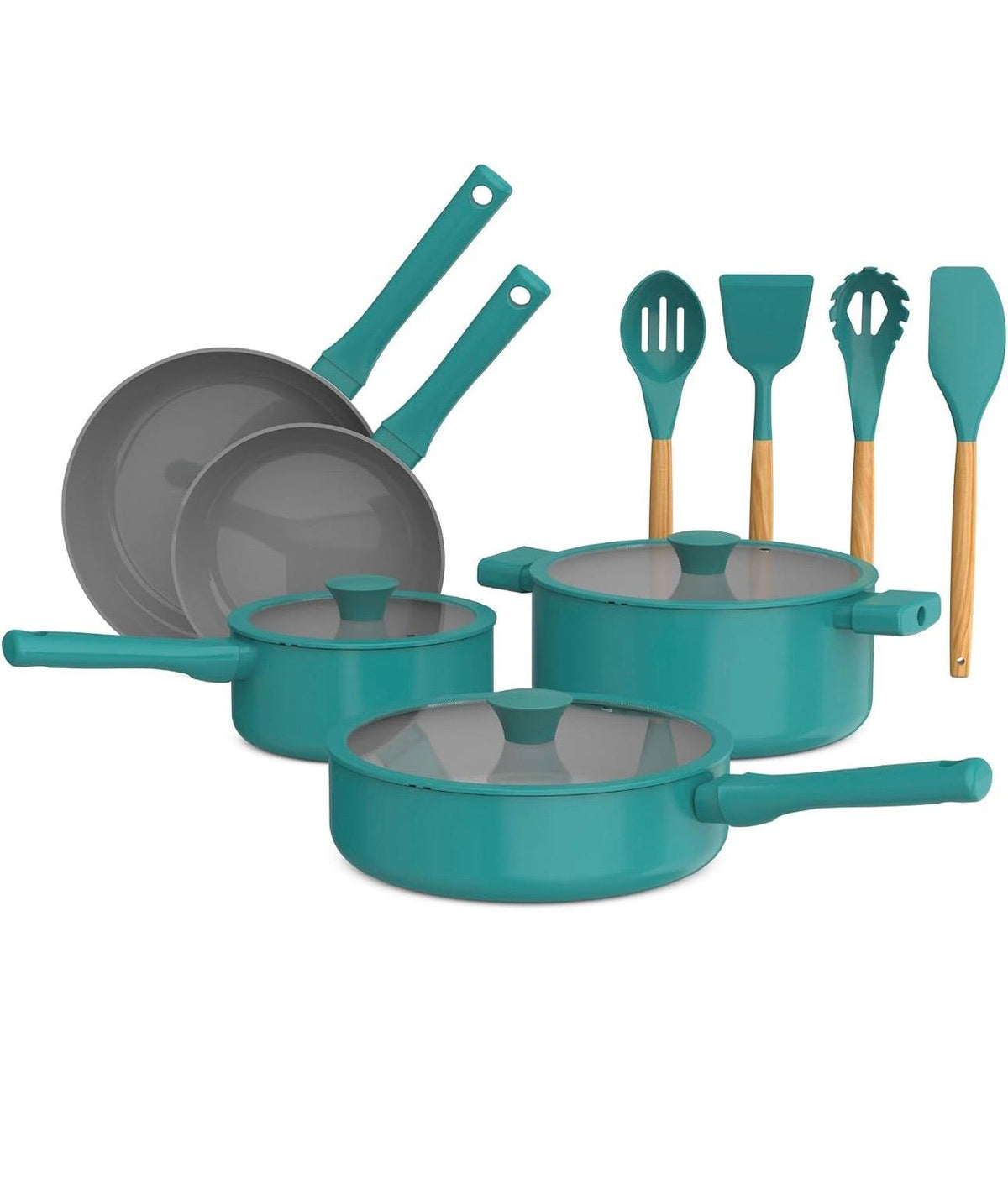 So yummy 12-Piece Ceramic Nonstick Cookware Set Green Gas Electric Induction